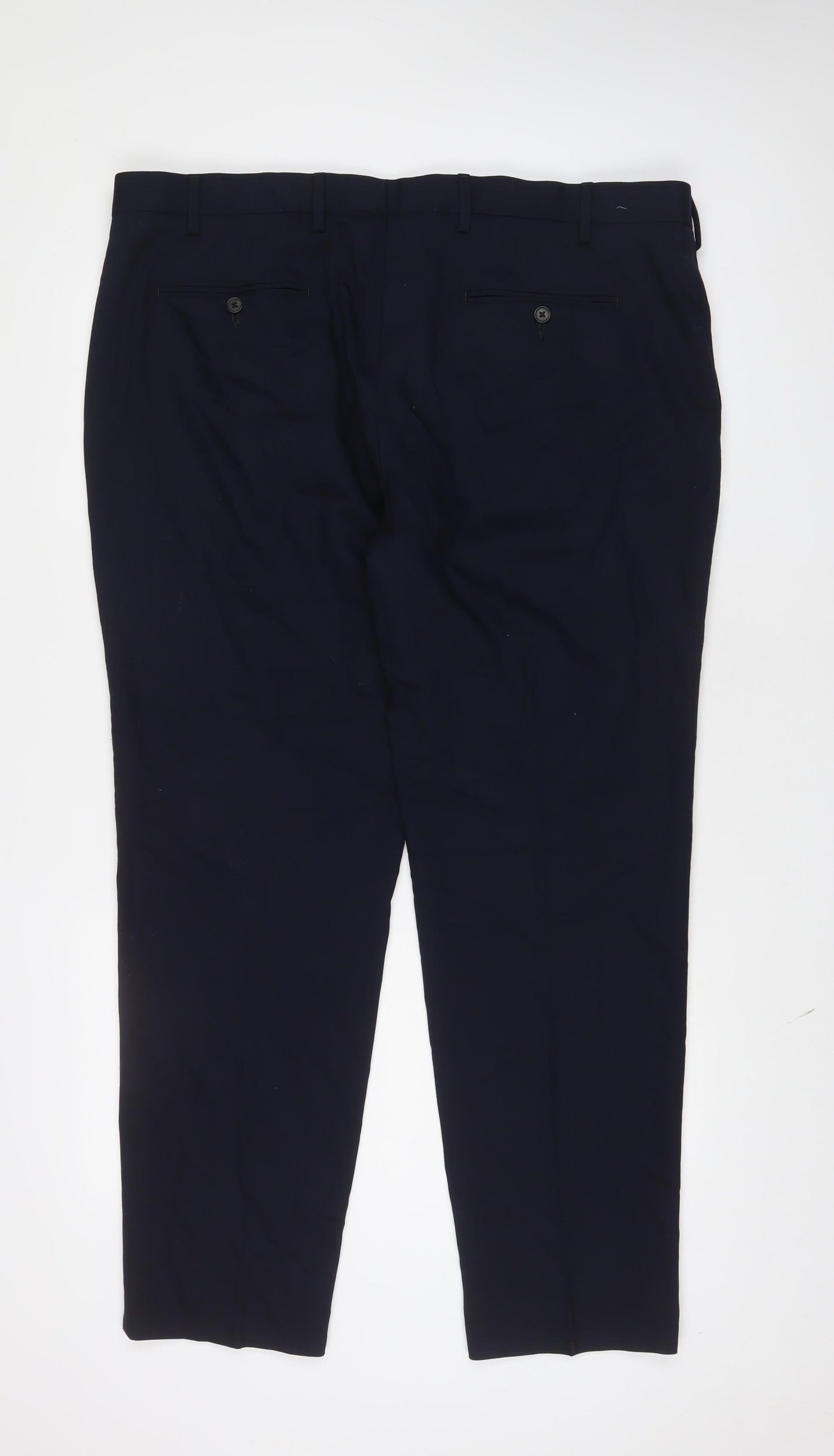 Marks and Spencer Mens Blue Wool Trousers Size 42 in L31 in Regular Hook & Eye