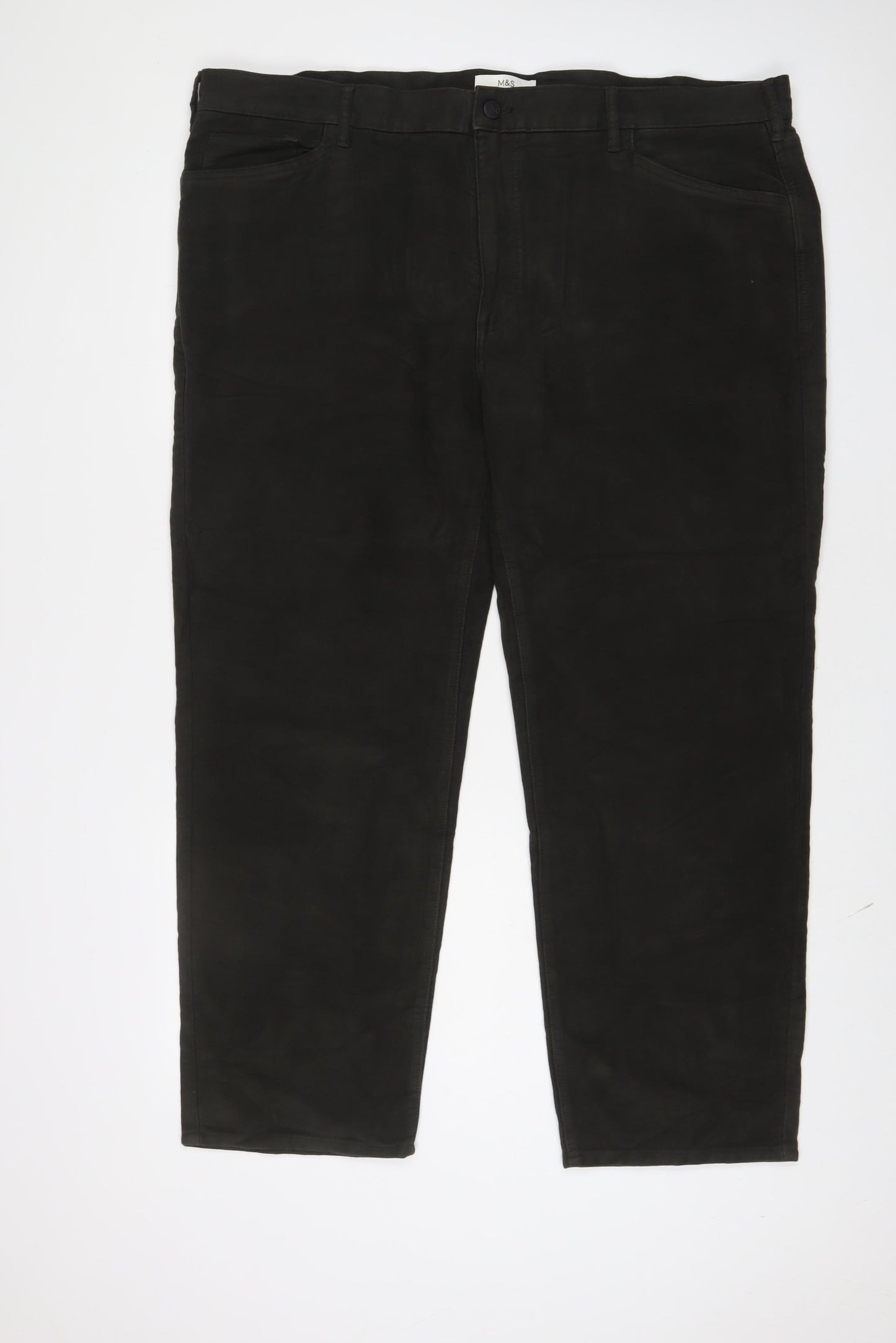 Marks and Spencer Mens Green Cotton Trousers Size 44 in L29 in Regular Zip - Short Leg