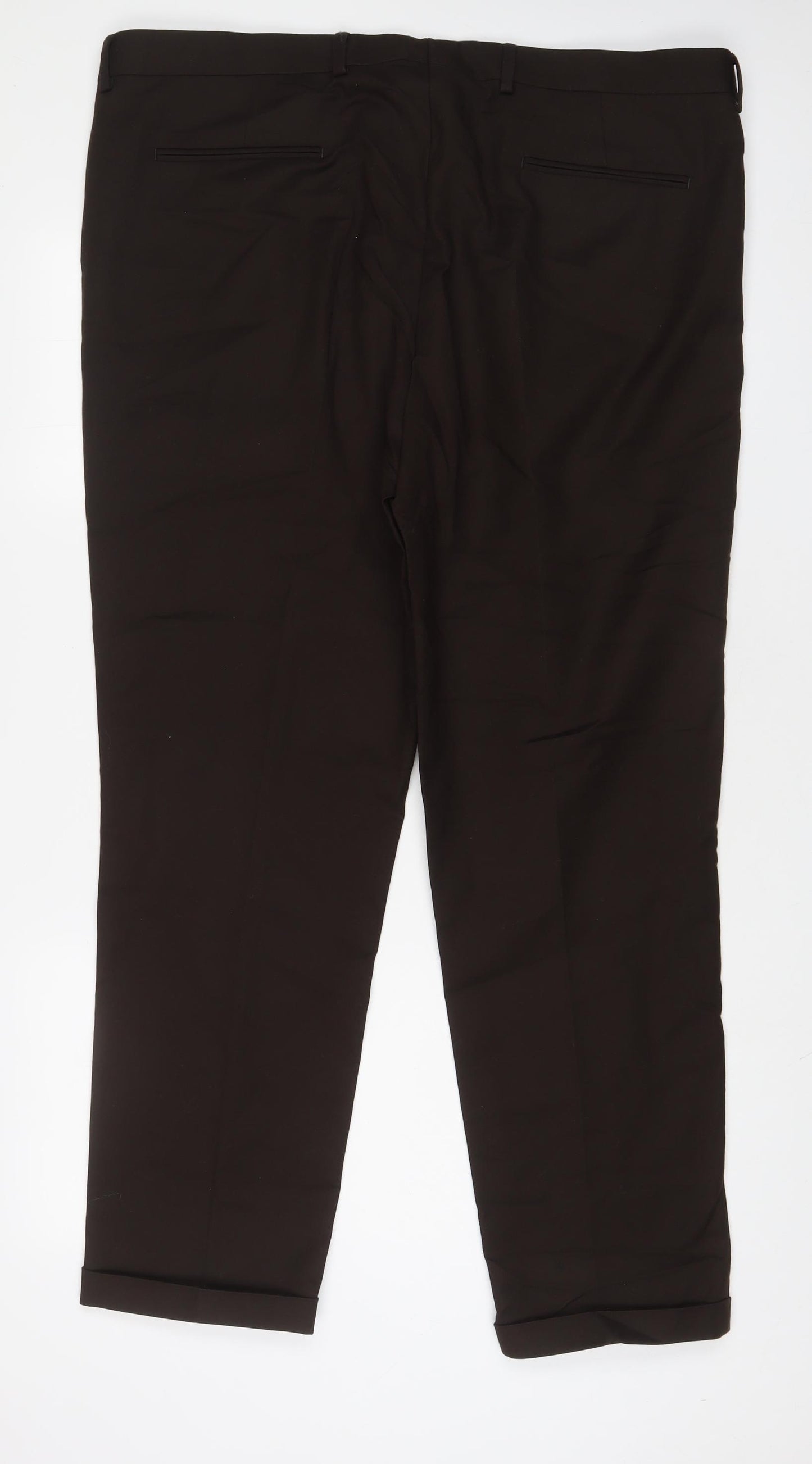 Marks and Spencer Mens Brown Cotton Trousers Size 42 in L31 in Regular Hook & Eye
