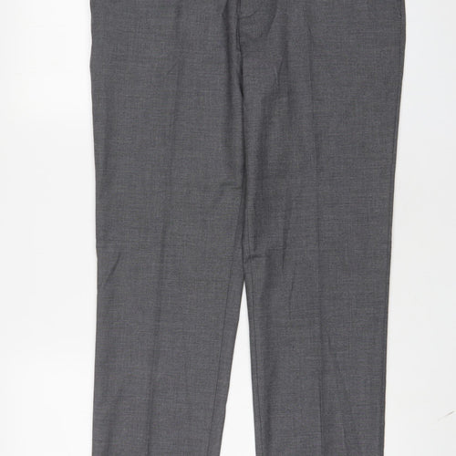 Marks and Spencer Mens Grey Polyester Trousers Size 34 in L33 in Regular Hook & Eye