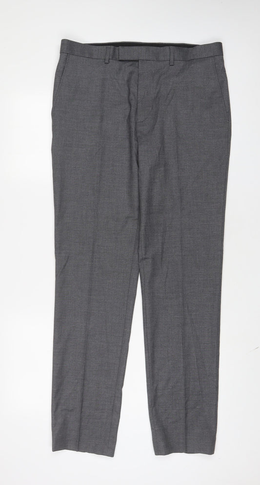 Marks and Spencer Mens Grey Polyester Trousers Size 34 in L33 in Regular Hook & Eye