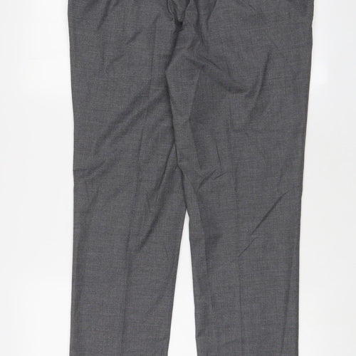 Marks and Spencer Mens Grey Polyester Trousers Size 34 in L33 in Regular Hook & Eye