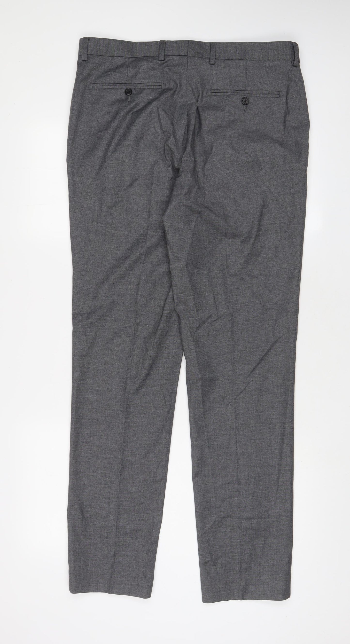 Marks and Spencer Mens Grey Polyester Trousers Size 34 in L33 in Regular Hook & Eye