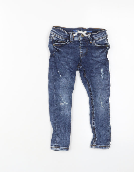 Denim & Co. Boys Blue Cotton Skinny Jeans Size 2-3 Years Regular Zip - Adjustable waist