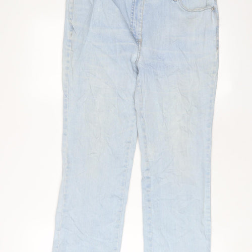 Damart Womens Blue Cotton Straight Jeans Size 14 L27 in Regular Zip