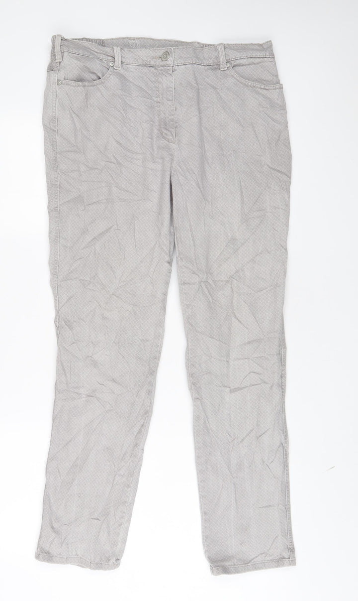 Belmonte Womens Grey Geometric Cotton Straight Jeans Size 18 L30 in Slim Zip