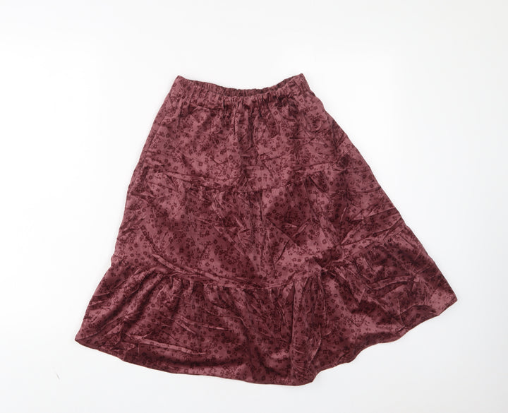 Zara Girls Pink Floral Cotton A-Line Skirt Size 13-14 Years Regular Pull On