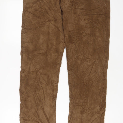 Marks and Spencer Mens Brown Cotton Trousers Size 34 in L31 in Regular Zip