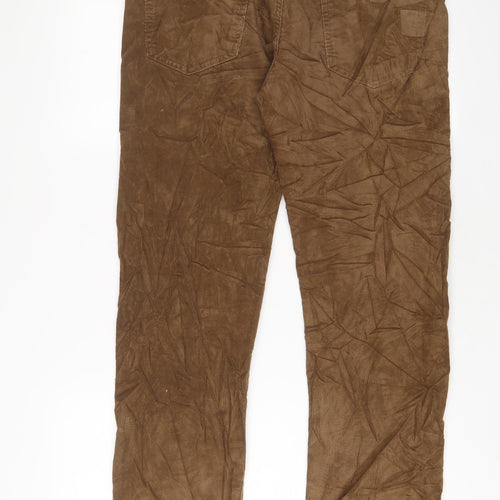 Marks and Spencer Mens Brown Cotton Trousers Size 34 in L31 in Regular Zip