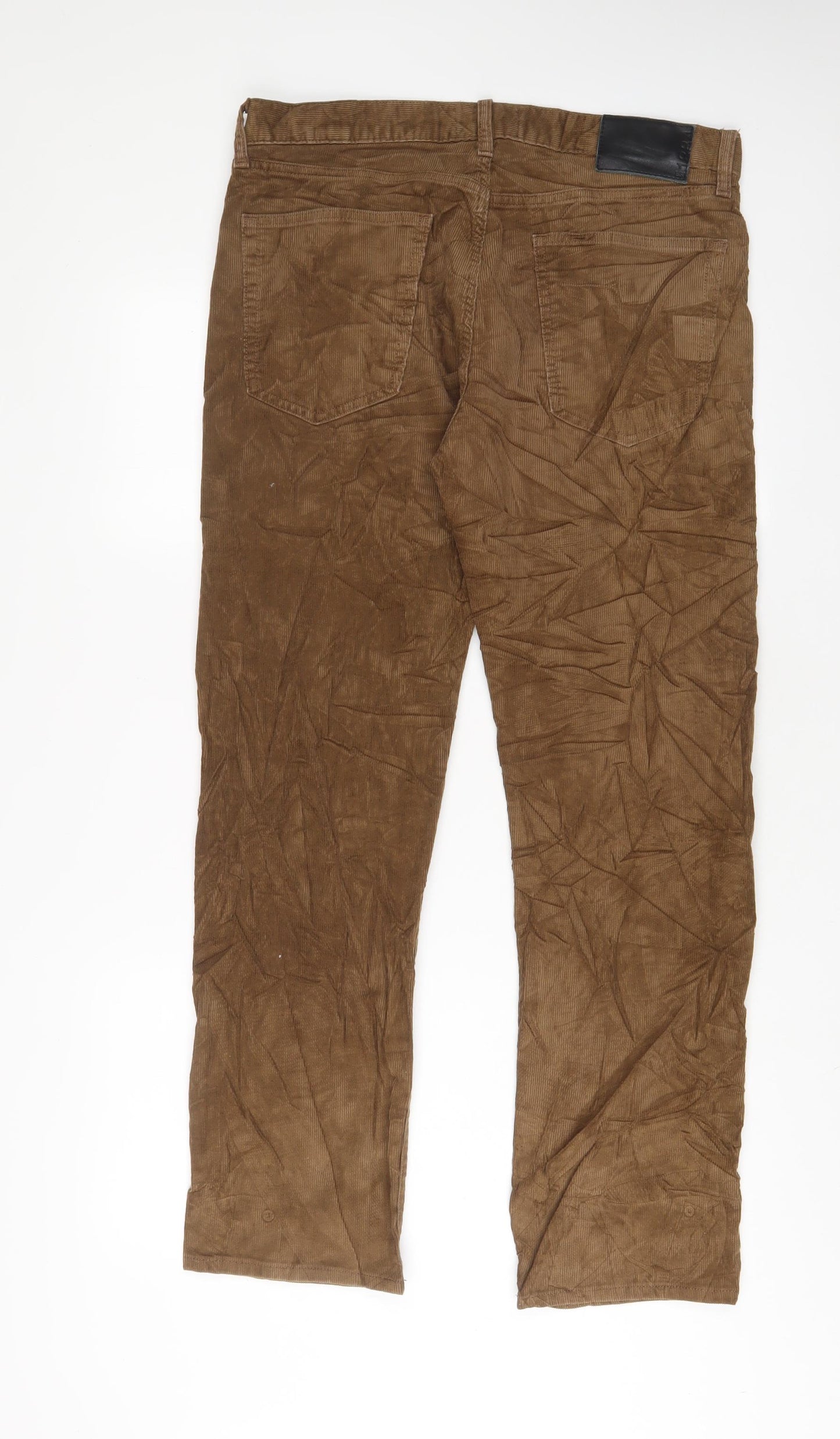 Marks and Spencer Mens Brown Cotton Trousers Size 34 in L31 in Regular Zip