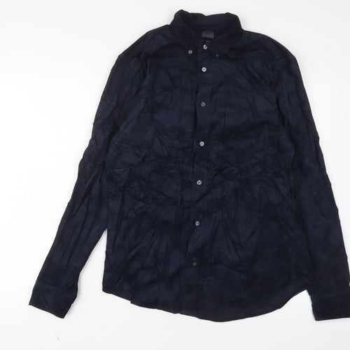 H&M Mens Blue Cotton Button-Up Size M Collared Button