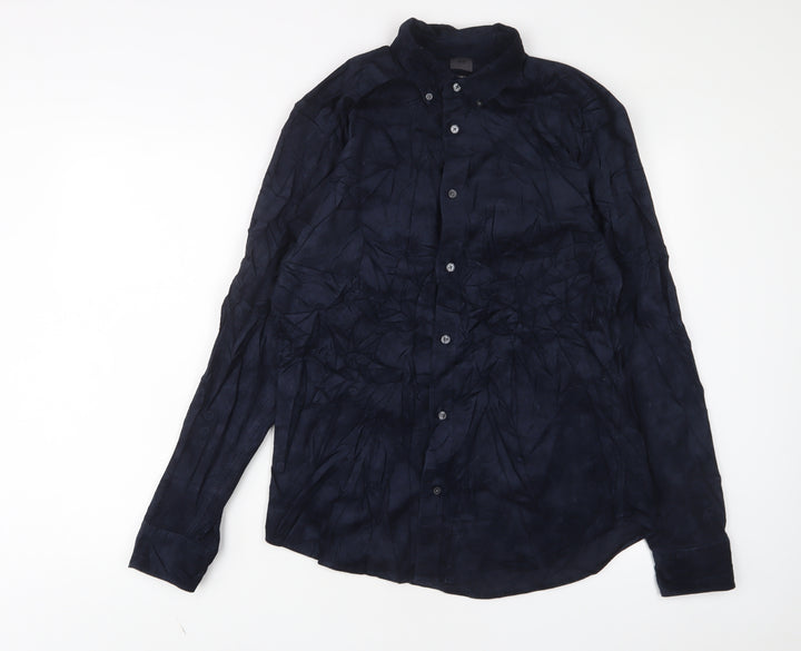 H&M Mens Blue Cotton Button-Up Size M Collared Button