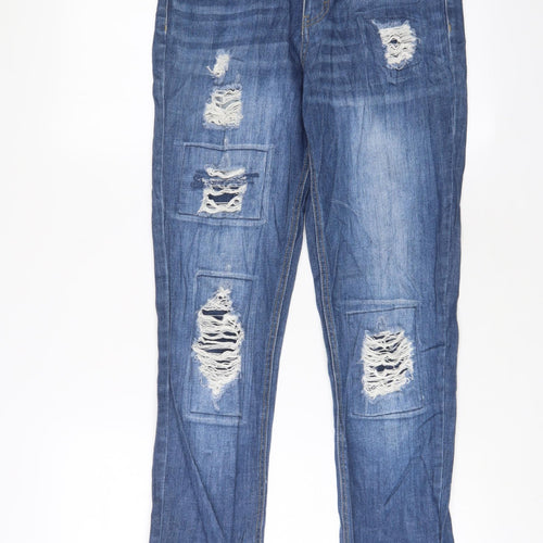 F&F Womens Blue Cotton Straight Jeans Size 10 L28 in Regular Zip