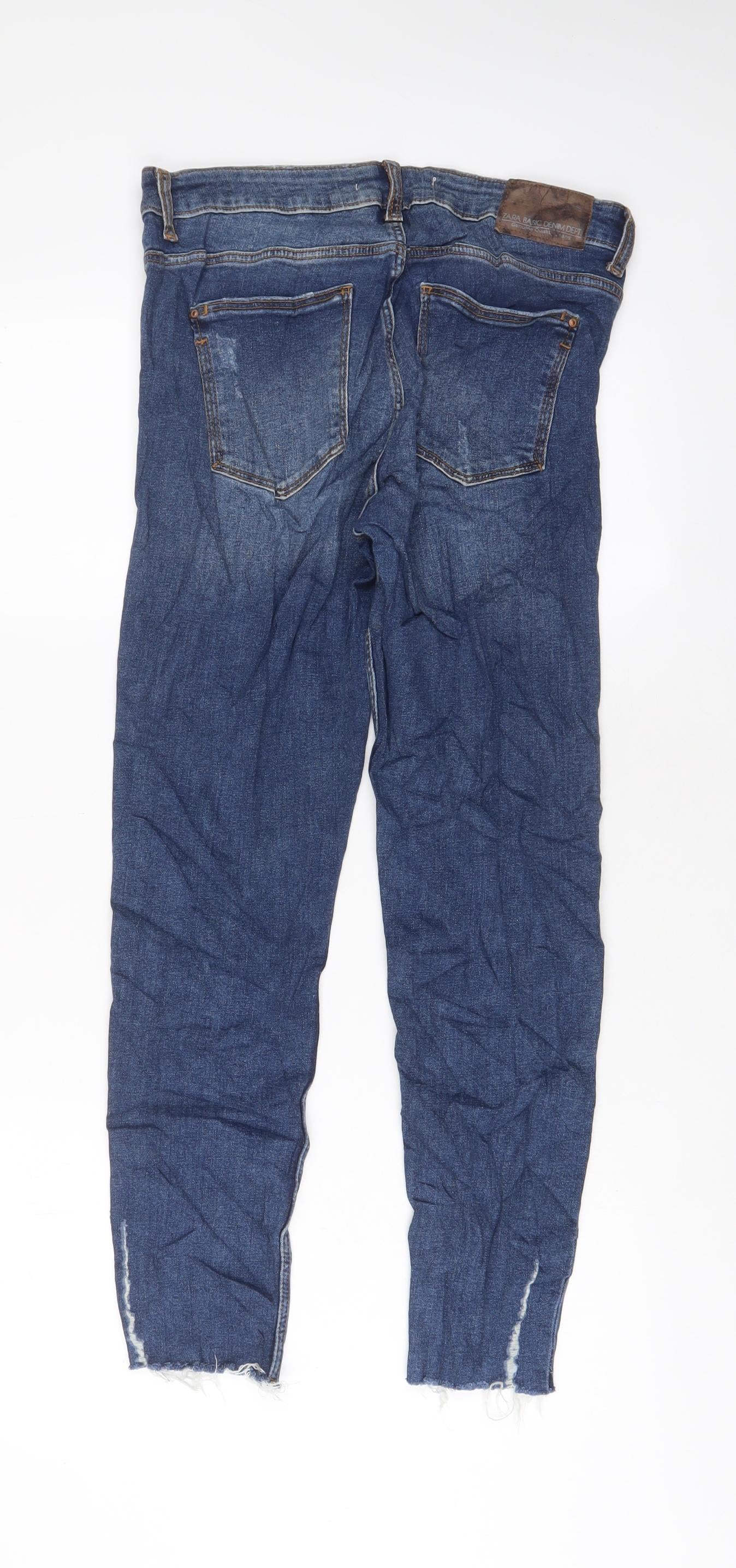 Zara Womens Blue Cotton Skinny Jeans Size 10 L27 in Regular Zip