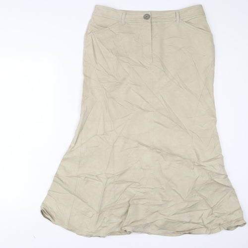 zaffiri Womens Beige Cotton A-Line Skirt Size 14 Zip