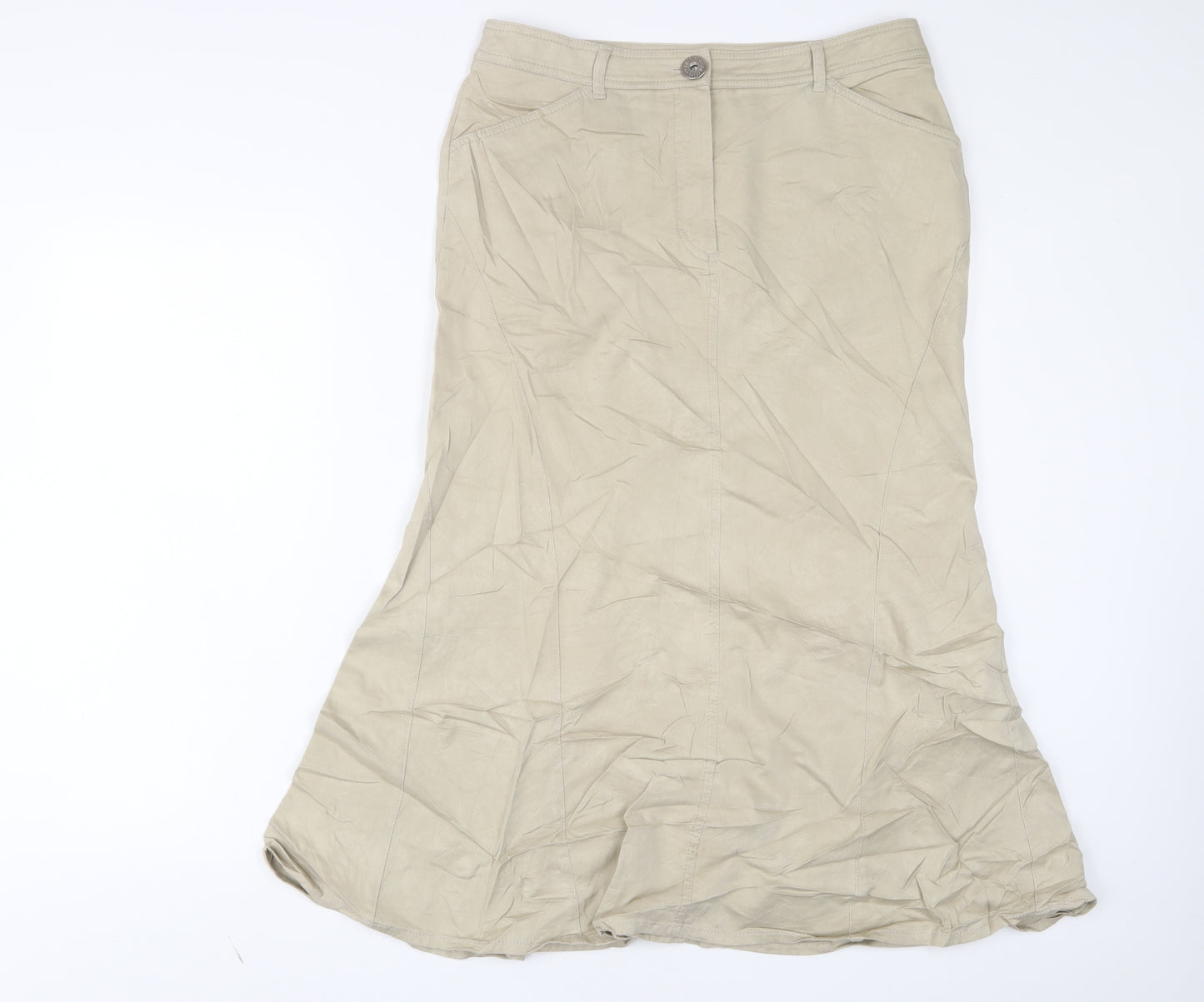 zaffiri Womens Beige Cotton A-Line Skirt Size 14 Zip