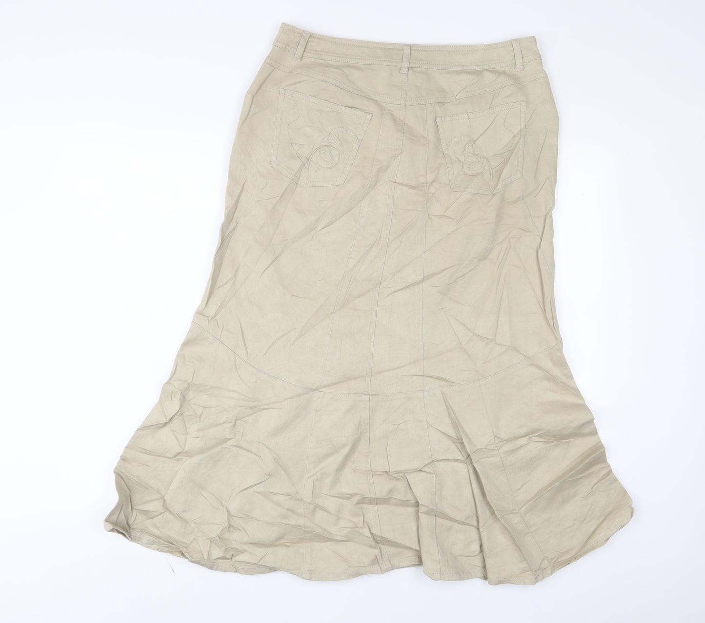 zaffiri Womens Beige Cotton A-Line Skirt Size 14 Zip