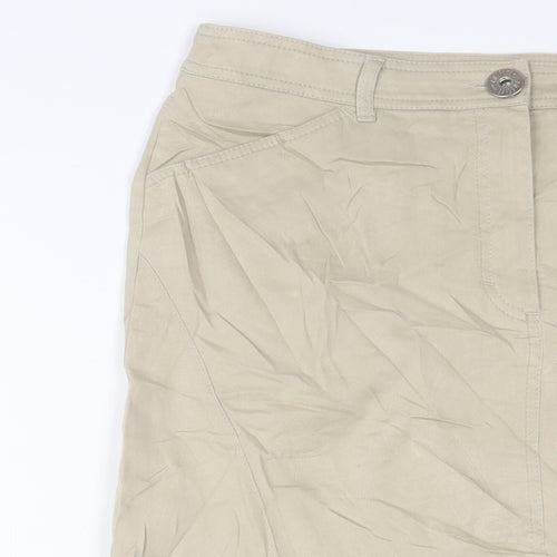 zaffiri Womens Beige Cotton A-Line Skirt Size 14 Zip