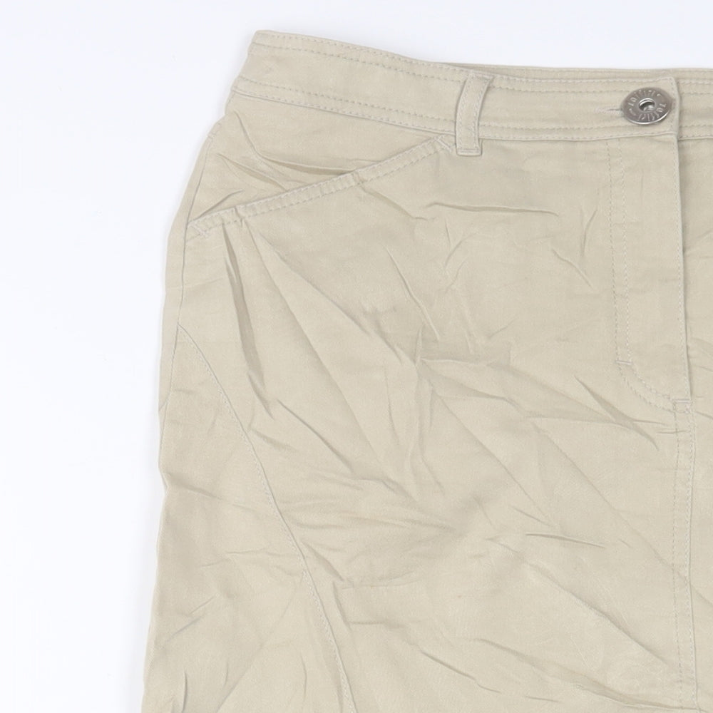 zaffiri Womens Beige Cotton A-Line Skirt Size 14 Zip