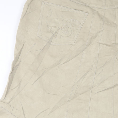 zaffiri Womens Beige Cotton A-Line Skirt Size 14 Zip