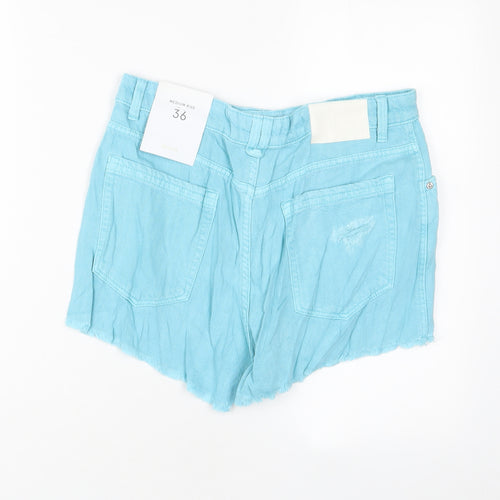 Bershka Womens Blue Cotton Basic Shorts Size 8 L3 in Regular Zip