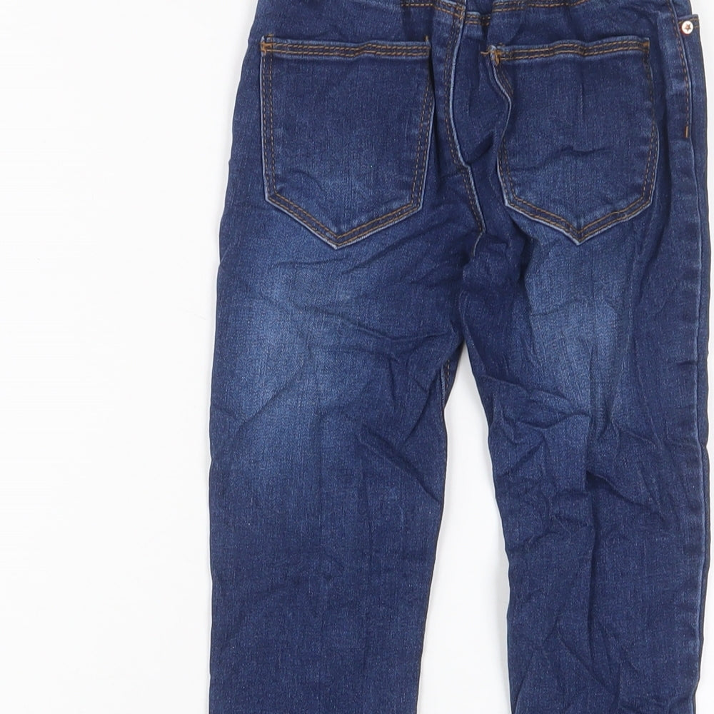 Denim & Co. Boys Blue Cotton Skinny Jeans Size 5-6 Years Regular Zip - Adjustable waist