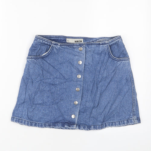 Topshop Womens Blue Cotton A-Line Skirt Size 28 in Button