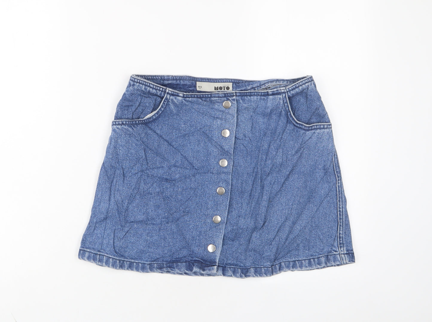 Topshop Womens Blue Cotton A-Line Skirt Size 28 in Button