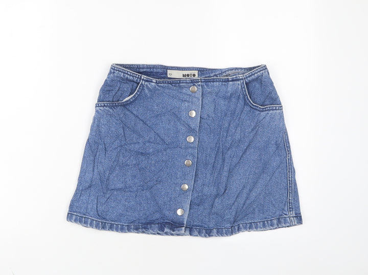 Topshop Womens Blue Cotton A-Line Skirt Size 28 in Button