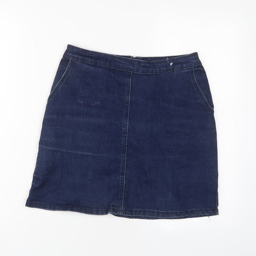 Oasis Womens Blue Cotton A-Line Skirt Size 6 Zip