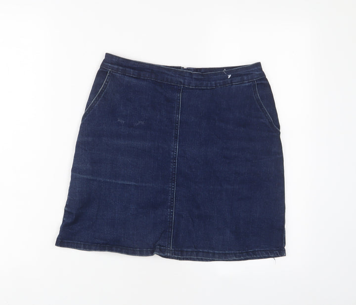 Oasis Womens Blue Cotton A-Line Skirt Size 6 Zip