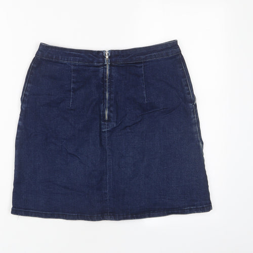 Oasis Womens Blue Cotton A-Line Skirt Size 6 Zip