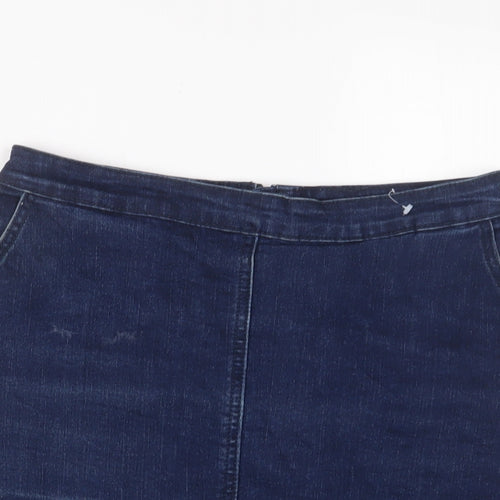 Oasis Womens Blue Cotton A-Line Skirt Size 6 Zip