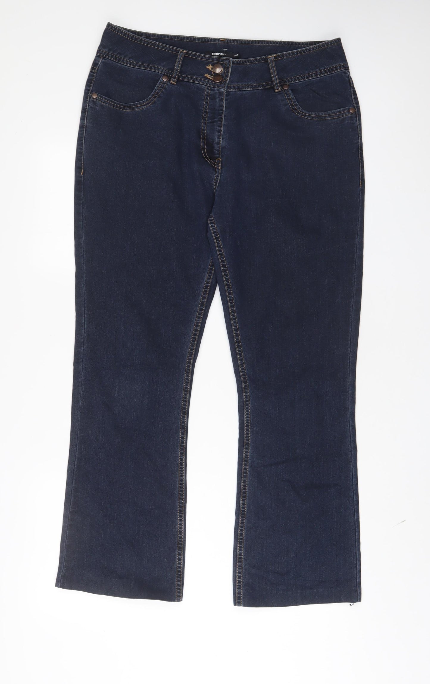 Rohan Womens Blue Cotton Bootcut Jeans Size 14 L28 in Regular Zip