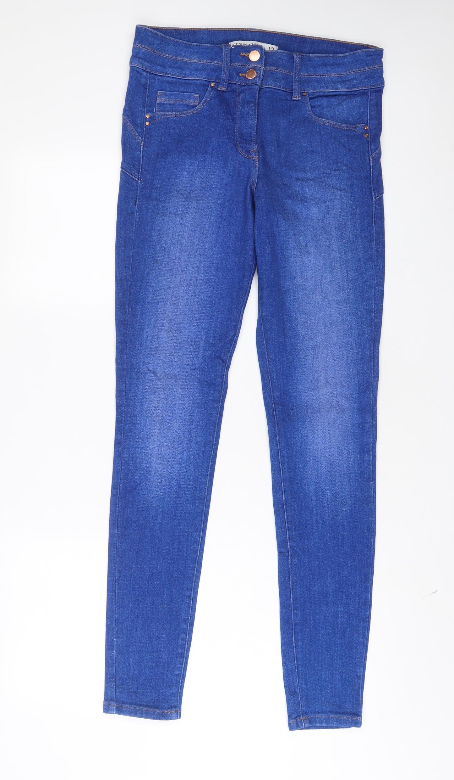 NEXT Womens Blue Cotton Straight Jeans Size 12 L33 in Slim Zip