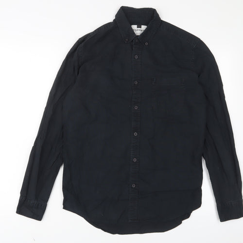 Topman Mens Black Cotton Button-Up Size S Collared Button
