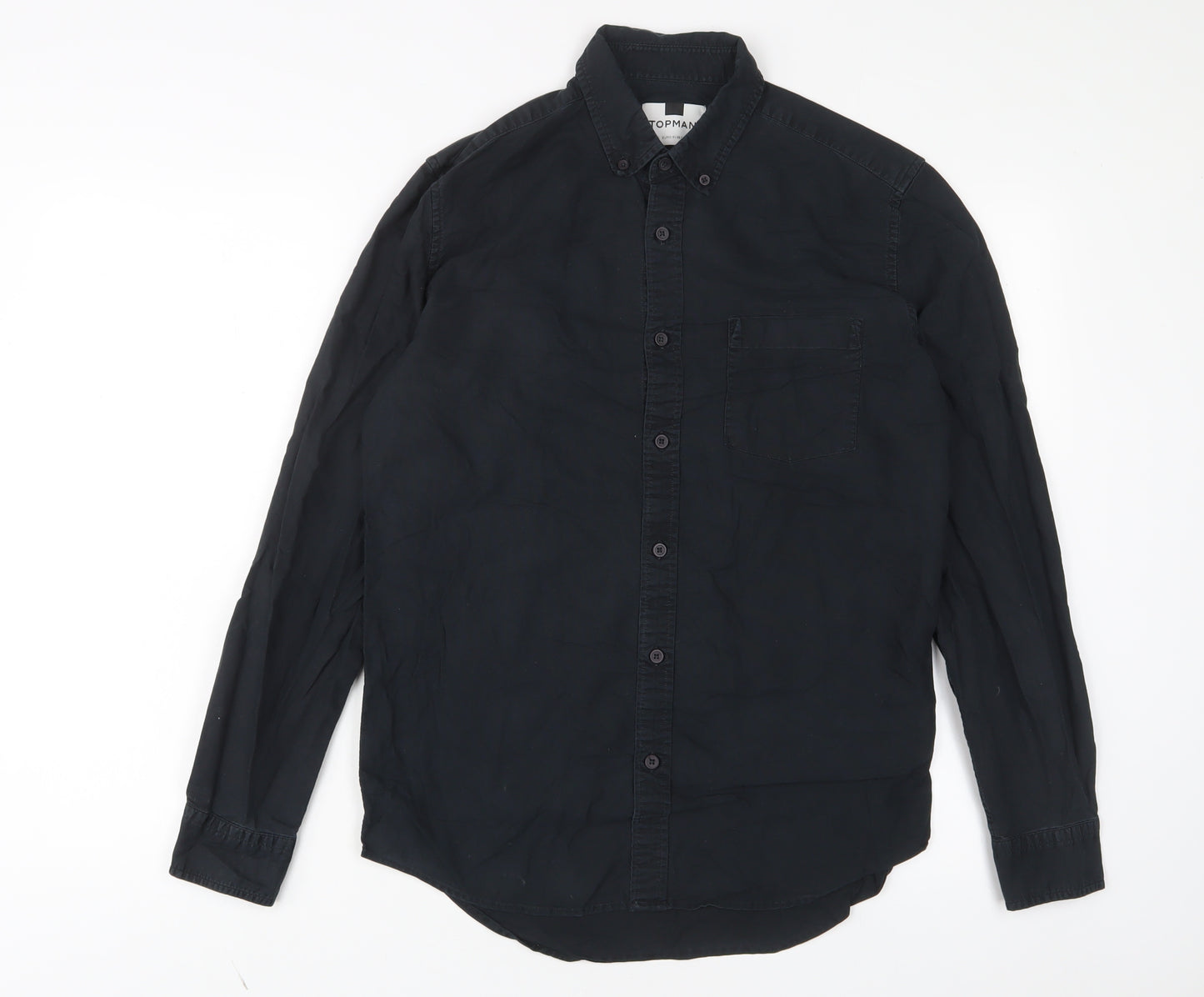 Topman Mens Black Cotton Button-Up Size S Collared Button
