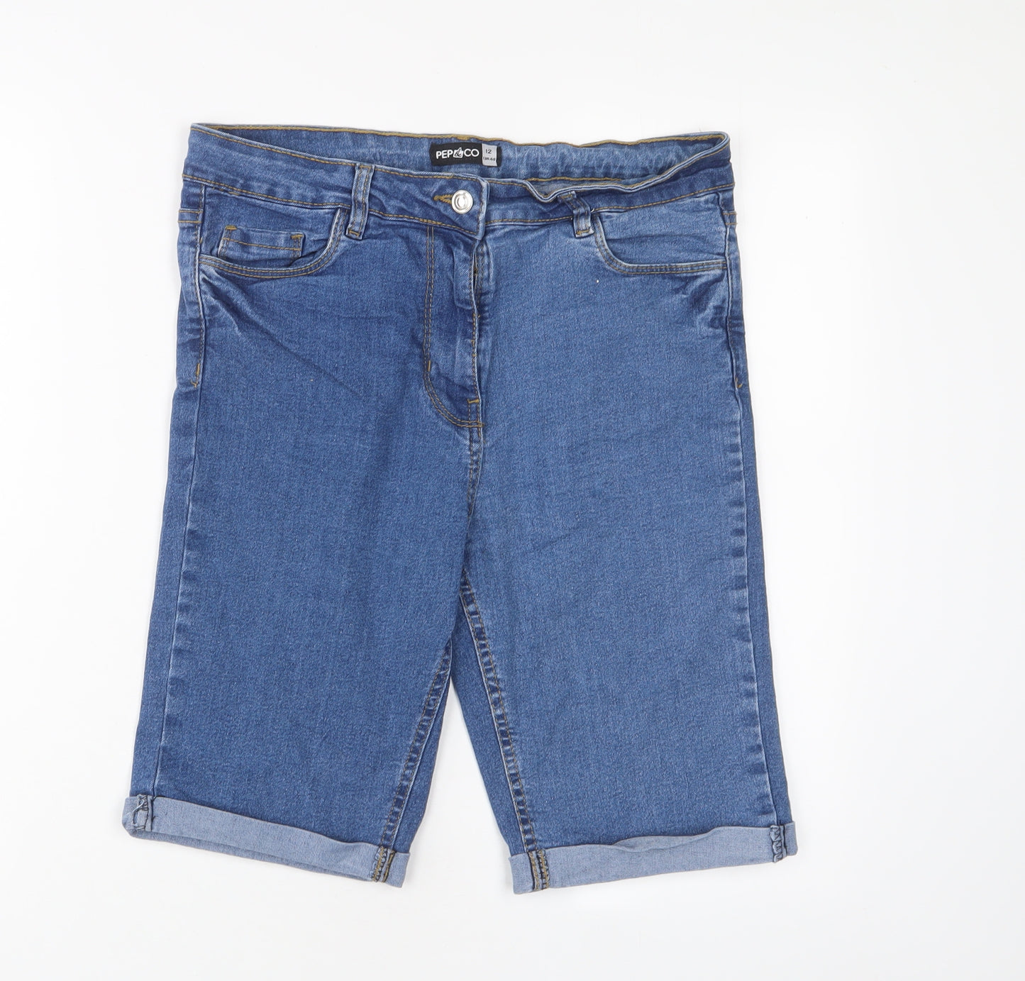 Pep&co Womens Blue Cotton Bermuda Shorts Size 12 L11 in Regular Zip