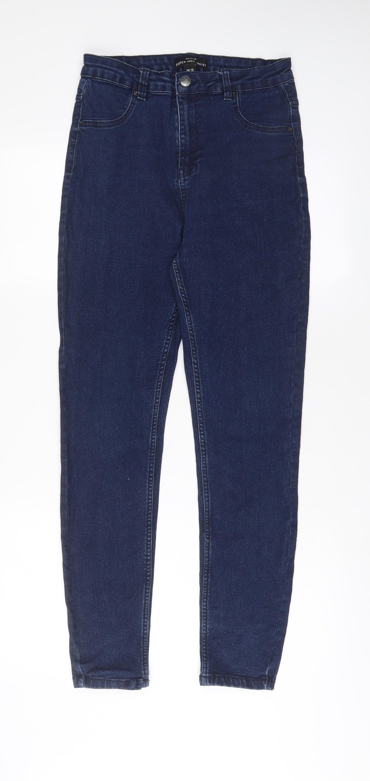 Select Womens Blue Cotton Skinny Jeans Size 12 L29 in Regular Zip