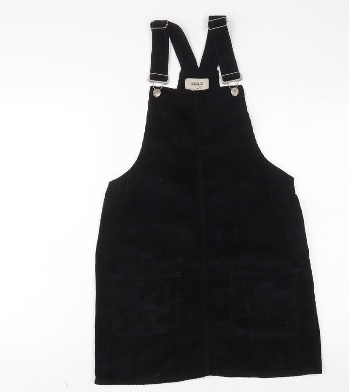 Denim & Co. Womens Blue Cotton Pinafore/Dungaree Dress Size 12 Square Neck Button