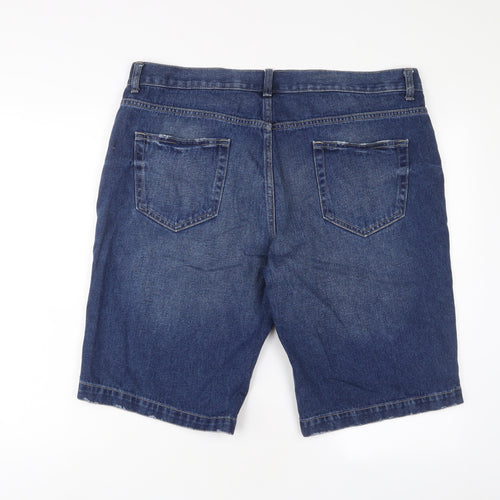 George Mens Blue Cotton Bermuda Shorts Size 38 in L12 in Regular Zip