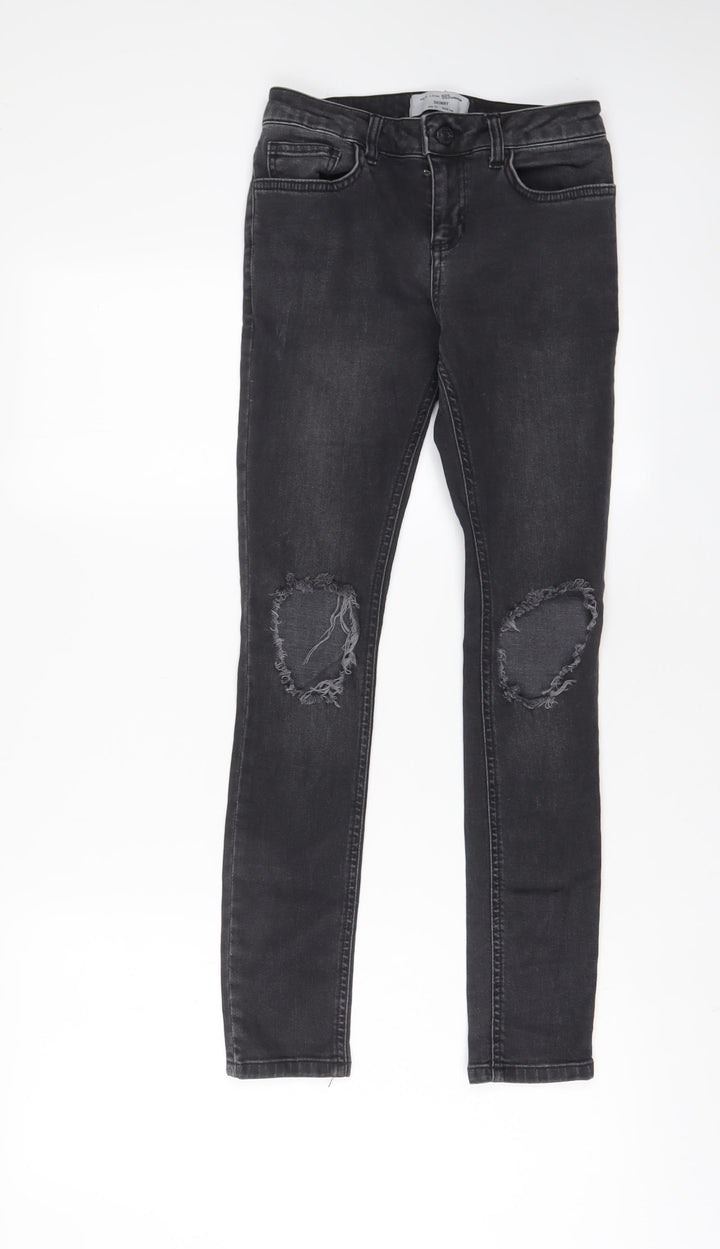 New Look Girls Grey Cotton Skinny Jeans Size 11 Years L27 in Regular Zip - Distressed