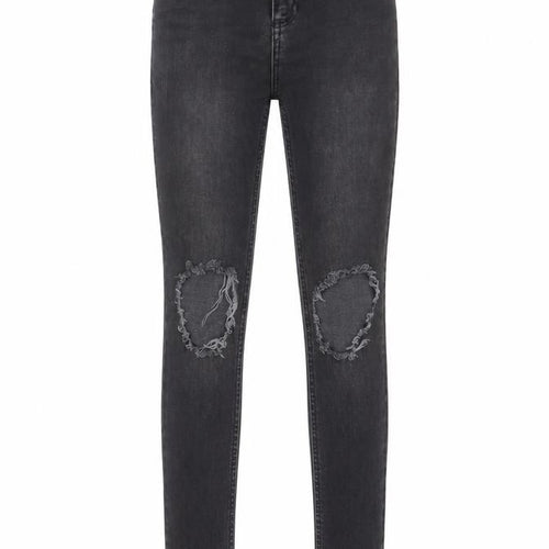 New Look Girls Grey Cotton Skinny Jeans Size 11 Years L27 in Regular Zip - Distressed