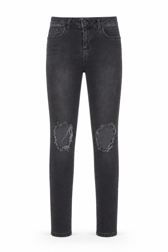 New Look Girls Grey Cotton Skinny Jeans Size 11 Years L27 in Regular Zip - Distressed