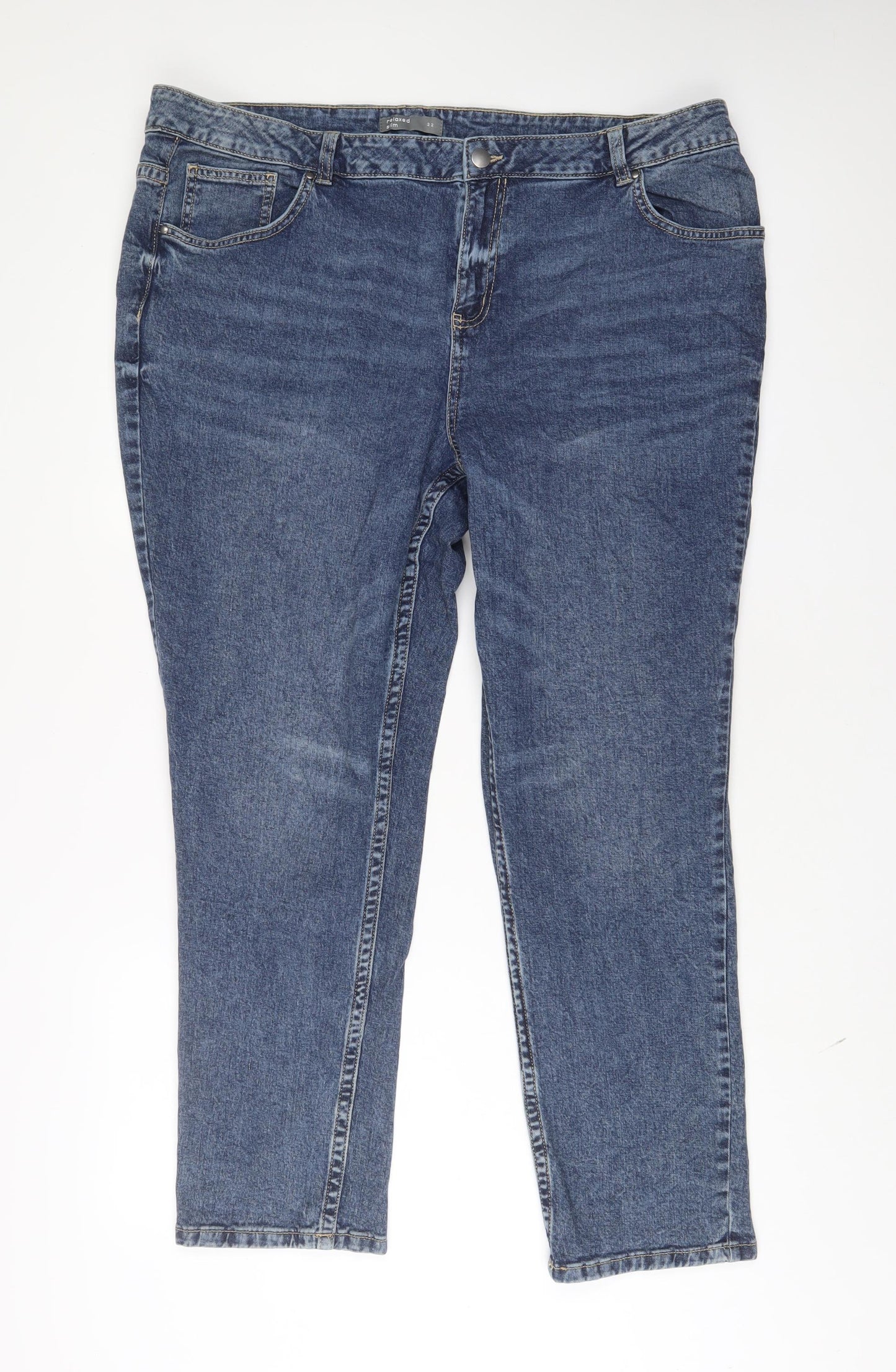 Nutmeg Womens Blue Cotton Boyfriend Jeans Size 22 L31 in Slim Zip