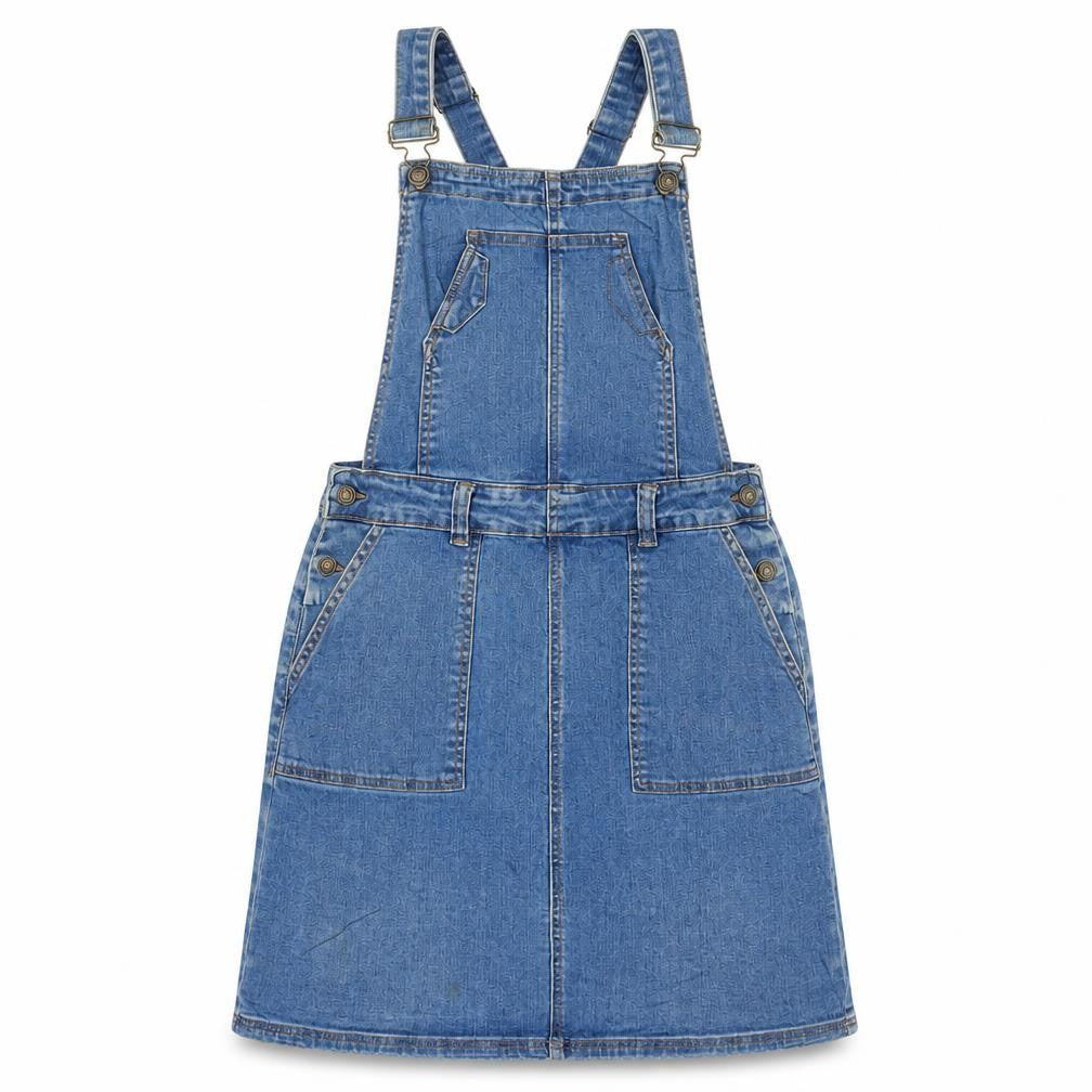TU Womens Blue Cotton Pinafore/Dungaree Dress Size 10 Square Neck Button