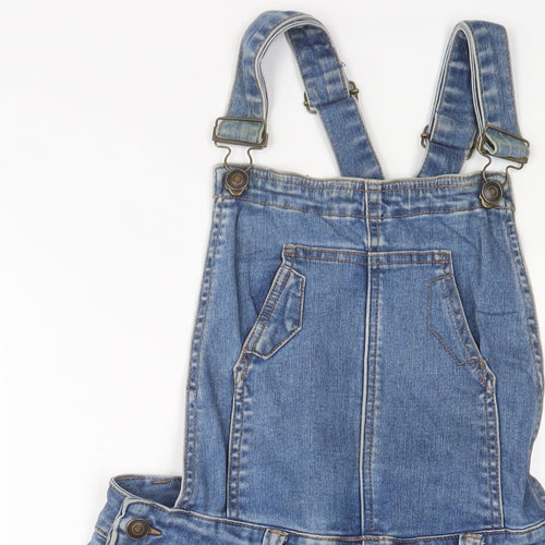 TU Womens Blue Cotton Pinafore/Dungaree Dress Size 10 Square Neck Button