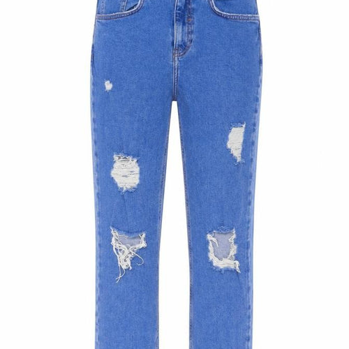 New Look Girls Blue Cotton Straight Jeans Size 14 Years L28 in Regular Zip - Distressed, Mom Style