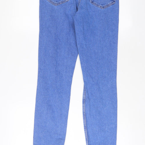 New Look Girls Blue Cotton Straight Jeans Size 14 Years L28 in Regular Zip - Distressed, Mom Style