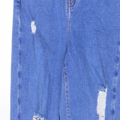 New Look Girls Blue Cotton Straight Jeans Size 14 Years L28 in Regular Zip - Distressed, Mom Style